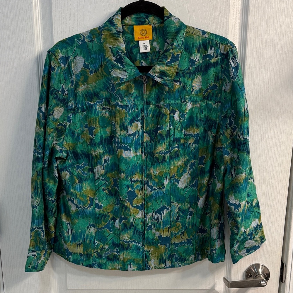 Ruby Rd. Vibrant Green and Blue Women's Zip Up